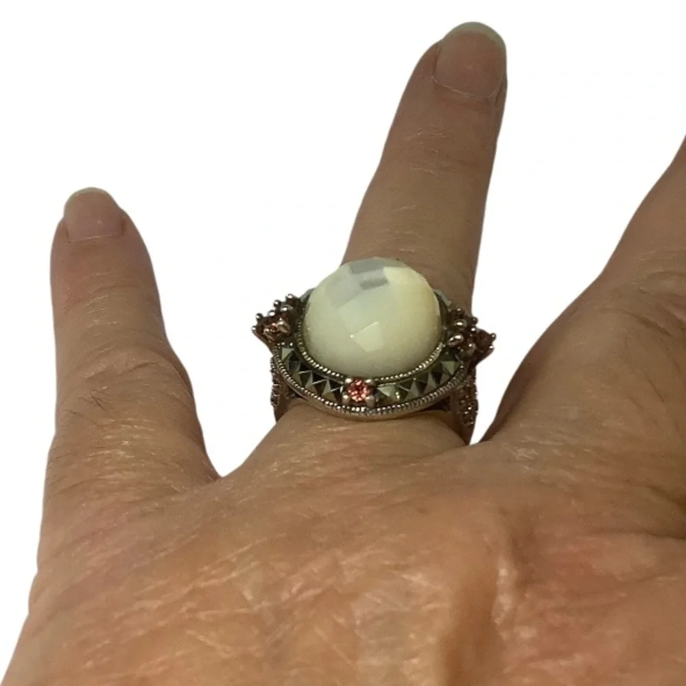 Sterling silver mother of pearl  marcasite gemstone ring